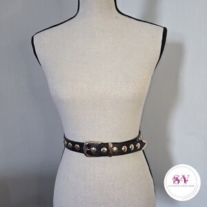 Black Studded Belt With Gold Decor